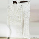 Fashion New Mesh Heavy Industry Embroidery Blazer Trousers Set Two-Piece