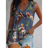 Summer Loose Tank Top Women Beach Sleeveless Shirt Women's Printed Vest Women Blusas Para Mujer Female Clothing