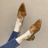 Shoes With Skirts Lef Shoes Feel Single Shoes Rivet Temperament Shoes Willow Brown Pointed
