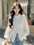 White Lace Splicing Shirt Women's New Spring 2025 Design Sense Age-Reduce T-Shirt