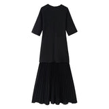 Women's Explosive Temperament Fashion Chiffon Splicing Under The Balance Of Short Sleeves Round Neck Short Sleeve