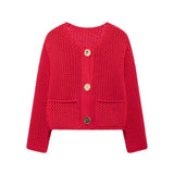 Women's INS Explosion Coarse Needle Long Sleeved Button