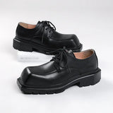 2025 Spring New Leather Shoes Men's British Style Versatile Black Round Head Square Head Big Head Overalls Leather Shoes