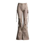 Zingj 2024 New High Waist Horn Trousers Overalls Style Slim Show Thin Versatile Ribbon Decoration Floor Casual