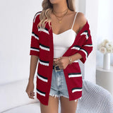 Shooting 2025 Spring And Summer Casual Striped Air Sleeve Knitted Knitted Holiday Cardigan Women's