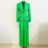 Early Spring Series New Star Fashion Ribbon Strap Blazer Broad Leg Trousers
