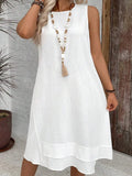 Women's Dress 2025 New Dress Round Collar Solid Sleeveless Summer Large-Size Casual Elegant Women's