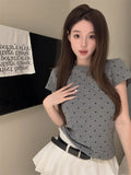 Zingj Polka Dot Round Collar Short Sleeved T Shirt Women's Wear 2024 Summer Short Slim Show Thin With Casual Student
