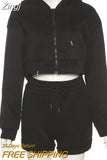 Autumn Casual Sporty Women Tracksuit 2Piece Set Long Sleeve Zipper Hoodie Sweatshirt+Shorts Trend Slim Female