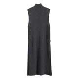 Autumn New Women's Knitted Women's Jacket Head Long Half-High Collar Open Fork Outside With Sweater Vest Vest
