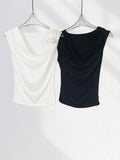 Zingj Rose Top Female Swing Collar Three-Dimensional Flower Sleeveless Vest Slim Show Thin Temperament Can Be A Word Shoulder
