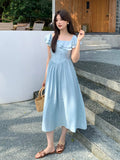 Xixi 13 Line 2025 Summer New Temperament Lotus Leaf Side Holiday Wind High Waist Thin Joint Dress
