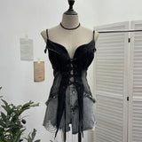 Shot Vintage Babes With Thaired Hairy Denim Sling Vest Short Umbilly Sleeveless Top