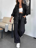 Women's Straight Trousers Two-Piece Solid Fashion Long-Sleeved Jacket Three-Dimensional Pocket