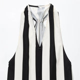 New Women's Design Feeling Hanging Neck Deep V Collar Loose Striped Sleeveless Vest