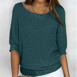 New Solid Color Round Knit Shirt Women Commuting Elegant Seven-Sleeve Top Air-Conditioning