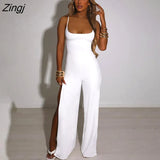 Sexy Backless High Slit Bandage Women Jumpsuits White Spaghetti Strap Elegant Jumpsuit Female Summer Slim Party