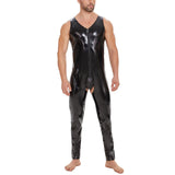 Zingj Plus Size Men's PVC Bright Leather Onesie Sexy Open Gear Slim Onesie Leather Pants Size