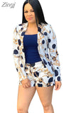 Pieces Set Sexy Autumn Fashion Women Set 2023 Female Tops Floral Print Long Sleeve Shirt Elastic Waist Shorts Outfits