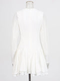 French Small Fragrant Wind Round Long-Sleeved Skirt 2025 New Temperament Solid Color Lotus Leaf Side Design Short Dress