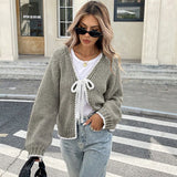 And Winter Sweater Women's New Knitted Shirt Loose Long-Sleeved Bow Tied With Cardigan Coat Top