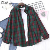 Plaid Shirt Autumn Harajuku Long Sleeve Womens Blouses And Tops Loose Cotton Button Checked Lady Shirt Outwear Spring