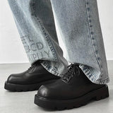 Head Leather Shoes Male Advanced Feeling Thick Sole Korean Version Niche Design Black Loafers Male Taller Derby Shoes