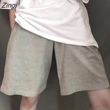 Women Knee-length Summer Loose BF Streetwear Harajuku Wide-leg Couples Students Unisex Fashion All-match Ulzzang Chic