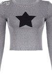 Grunge Gothic Star Patched Knit Sweater Women Tops Jumper Harajuku Vintage Autumn Pullover Cute Preppy Style