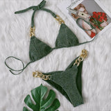 Zingj New Bikini, Gold Diamond Chain Split Swimsuit, Sexy Special Fabric Women's