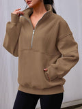 Women's Pocket Half-Zip Loose Leisure Splicing Collar Plus