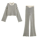 Women's INS Explosion Striped Knitting L Long Sleeve Horned Pants