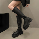 Autumn New British Folded Elastic Skinny Boots Retro Thick And Thick Bottom Pine Cake But Knee Long Boots
