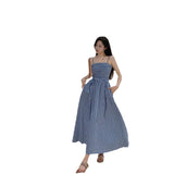 Zingj Advanced Sense Plaid Strapless Dress Children Summer 2023 New Temperament A Word Waist Sleeveless