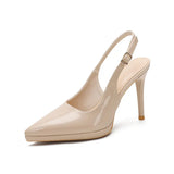 Leather High Heels Women 2025 Summer New Fine Heel Sexy Temperament Does Not Tired Feet Waterproof Table Behind The Empty Head