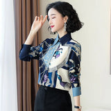 Chinese Style Women's Silk Jacket Autumn New Print Mulberry Silk Shirt Loose Long-Sleeved