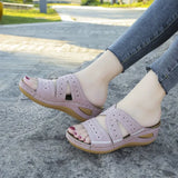 Summer Cool Slippers Women's Slope And Fish Mouth Loose Cake Bottom Large Multi-Color Embroidered Women's Cool