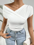 Spring And Summer Explosion Folding Collar V Collar Sexy Blouse Lady Short-Sleeved