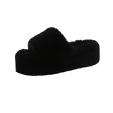 Base Simple Hairy Slippers Women Wear 2025 Autumn And Winter New Korean Version Of Home Toe A Word Wool Cotton