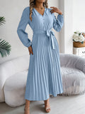 Autumn And Winter Temperament Elegant V-Neck Button Tie With Big Swing 100 Folds Long Dress Dress Women's