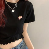 Zingj Hot Girl Crop Short Style Student Jacket 2024 Summer New Short Sleeve Embroidery Wooden Ear Slim T-Shirt Female