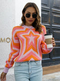 Sweater Women Jumper Stars Print Pullover Female Round Neck Long Sleeve Top Ladies Fashion Knitwear Y2k Jersey