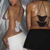 Zingj Women's Clothing Spring And Summer 2024 New Sexy Butterfly Lace Mesh Gauze Perspective Inside The Back With A Small Sling