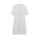 Women's New Fashion Round Collar Single Breasted Short Sleeve Show Thin Knit Mini