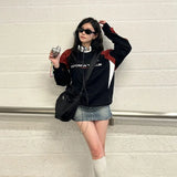 Embroidery Letter Contrast Color Raglan SweatshirtOutfit