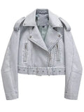Retro Lapel Loose Imitation Leather Coat Personality Fashion Women's Fall Wash Zipper Type Leather