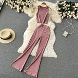 Zingj Kong Flavor Retro Knit Suit Short Sleeveless Jacket Women's High Waist Horn