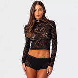 Zingj New Private Server Sexy Wind Lace Short Jacket Hot Girl Beautiful Slim Long Sleeve Shirt Female