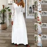 Women's 2025 Summer Women's New Dress Fashion Printed Lace Long Sleeve