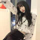 Women Long Sleeve Floral Ruffles Design Cool Harajuku Slim Cropped Sexy Chic Female Spring Streetwear Party Soft